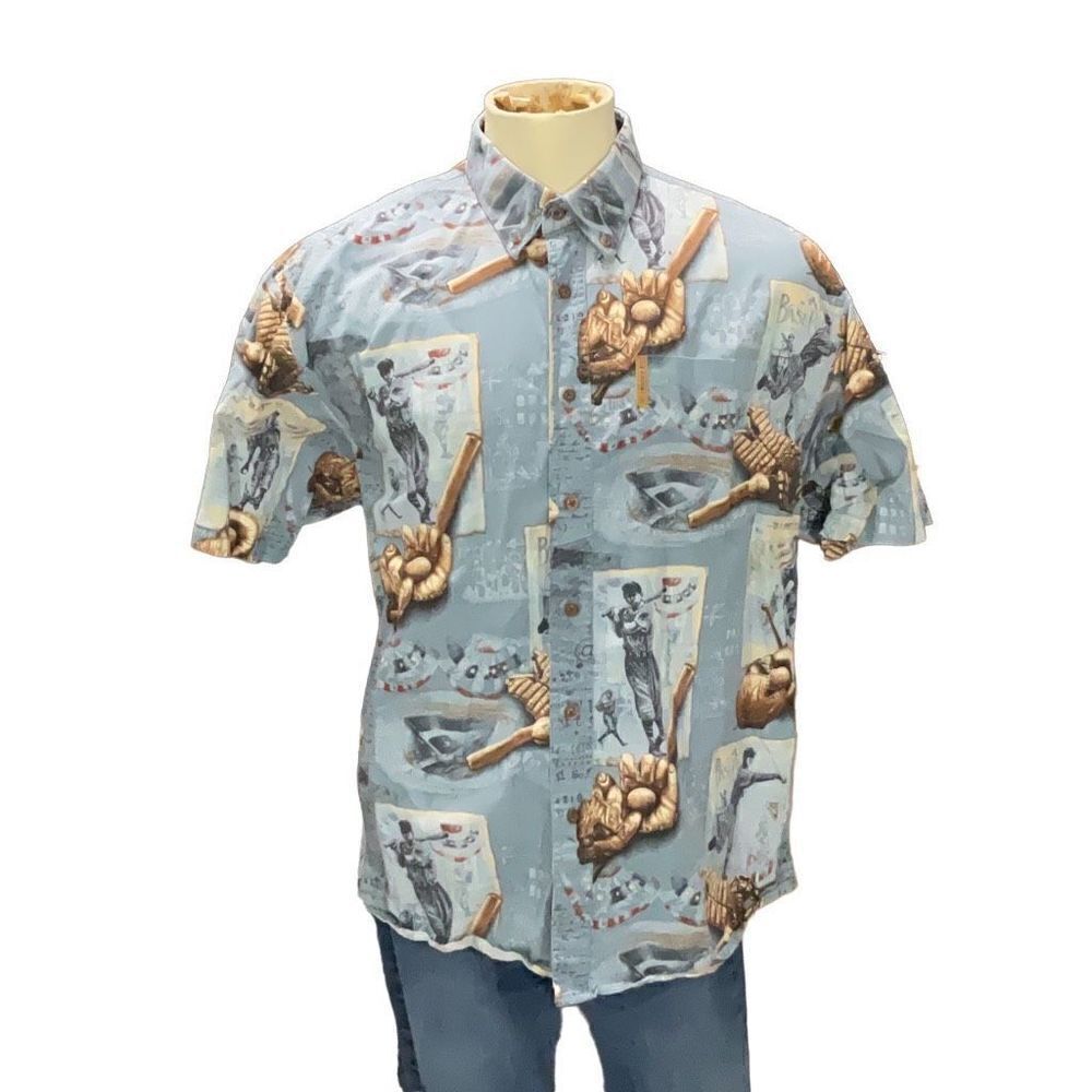 Clearwater Outfitters Men’s Button Down Short Sleeve Baseball MLB Blue Shirt XL